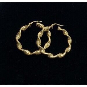 OTC 18KGP Hoop Earrings 1.5” 7mm Polished Twisted Hip Hop Classic